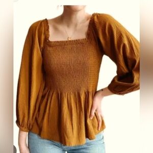 Women’s Madewell Lucie Smocked Blouse Top size 10 mustard